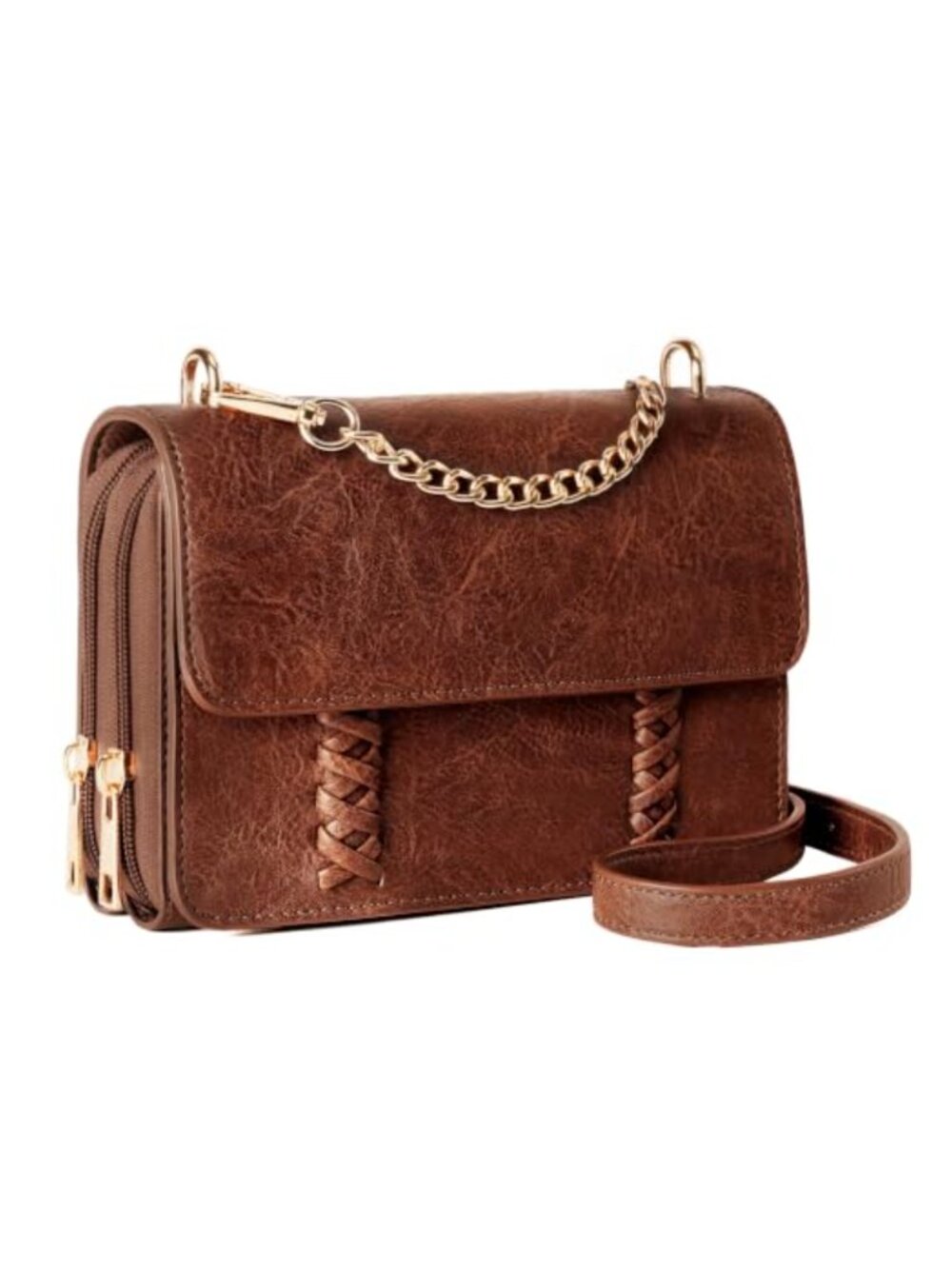Small Vegan Leather Crossbody Bag Clutch Wallet Purse Woven Flap
